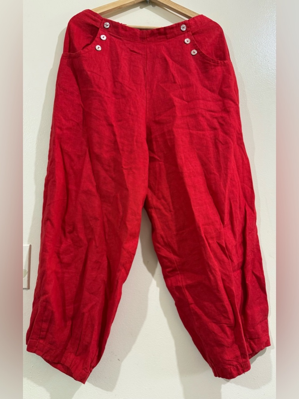 bryn Walker Red Linen Wide-Leg Pants